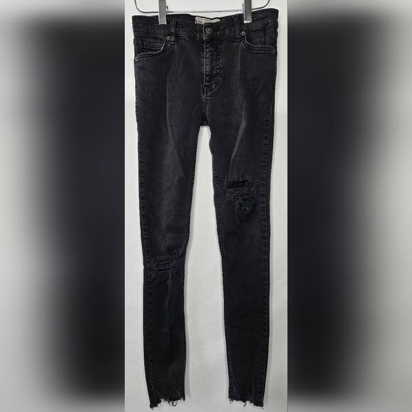 Free People Women's Distressed Black Stretch Jeans Zipper Fly Size 24R - Picture 1 of 9